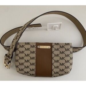 Michael Kors Belt Bag Fannie Pack Brown White MK Signature Logo L/XL NEW
